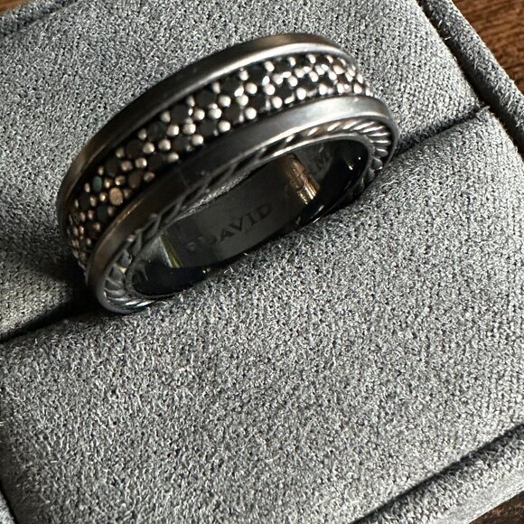 David Yurman Streamline Two Row Band Ring w/ Black Diamonds - Size 10 - Picture 11 of 16